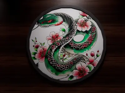 4 Old Japan Snake Pictures 3D model