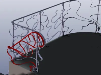 Handrail artistic with wrought metal french art nouveau 3D model