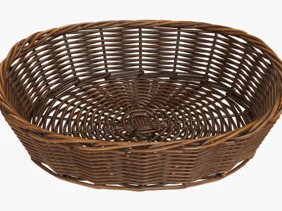 Wicker basket oval dark brown 3D model