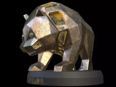 Steampunk Panda Pose Low-poly 3D model