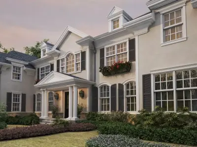 American style luxury villa exterior Low-poly 3D model