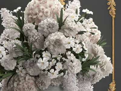 bouquet of white flowers in a gift box 91 3D model