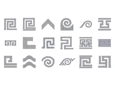 24 Greek Meander Tileable Patterns Low-poly 3D model