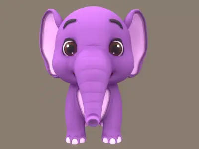 Rigged Violet Elephant Stylized Low-poly 3D model Low-poly 3D model