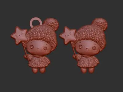 christmas little girl with star decor  3D print model