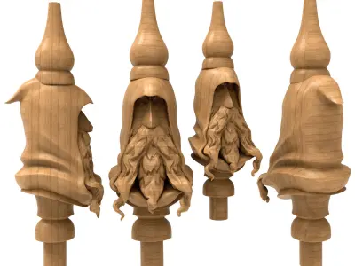 3D Model STL Hookah five wooden beards on pole 3D model