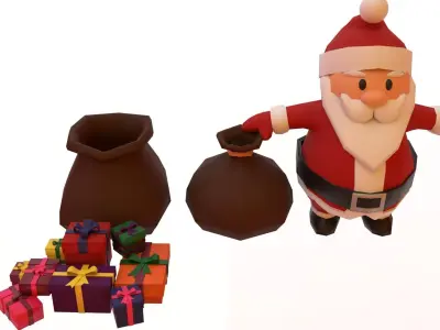 Santa claus with presents Low-poly 3D model
