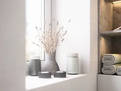 Grey bathroom interior scene 3D model