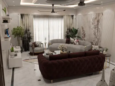 living room interior design in 3d model in sketchup  Low-poly 3D model