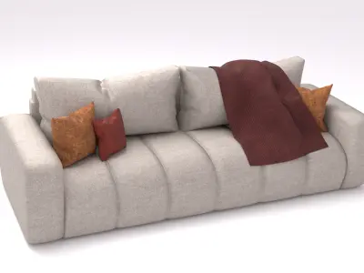 Modern Sofa high quality model with fabric Pillows and Blanket 3D model