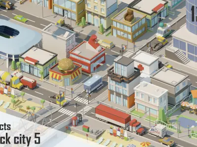 City low Poly 5 Tile pack  Low-poly 3D model