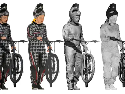 001540 Cyclist with a bicycle 3D model