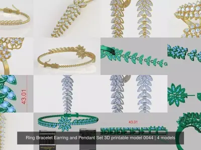 Ring Bracelet Earring and Pendant Set 3D printable model 0044 3D Model Pack