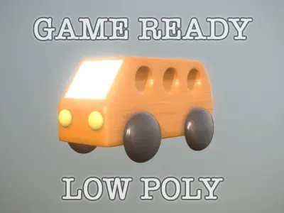 Wooden Toy Bus low poly game ready Low-poly 3D model