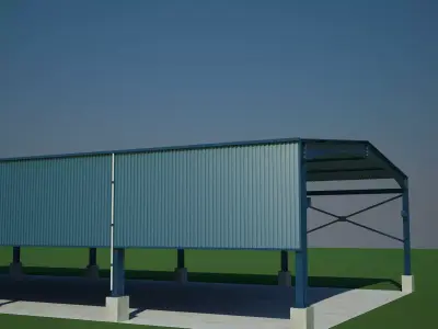 Shade metal building on field 3D model