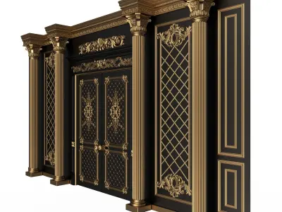 Boiserie Classic Wall with Mouldings 04 Black Low-poly 3D model