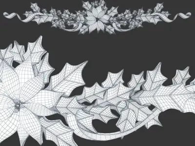 leaves christmas wreath with flowers and 3D print model