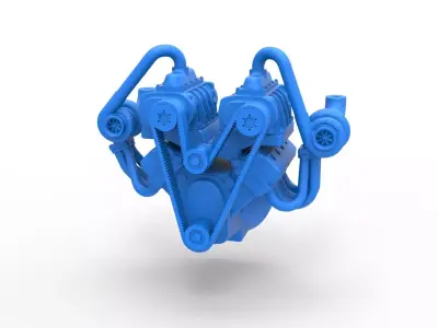 Twin turbo supercharged V8 Engine Version 6 Scale 1 to 25 3D print model