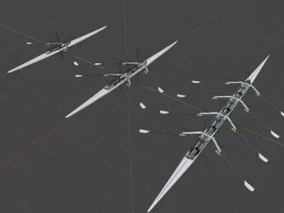 Rigged Rowing Boats Pack 3 Single Double Quadruple 3D model
