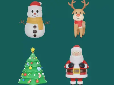 Santa Claus Christmas tree Reindeer Snow man 3D model