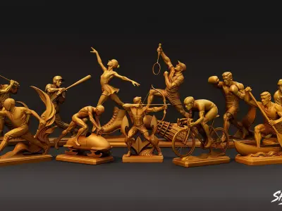 Golden Sports Statue Pack VOL1 Low-poly 3D model