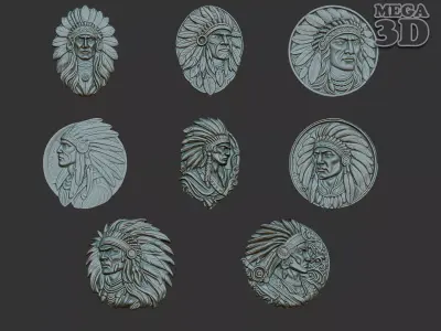 Native American Warrior basrelief Pack B 240915 3D Model Collection