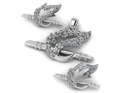 Stylish Leave Diamond Pendant And Earrings 3d Printable Model 3D print model