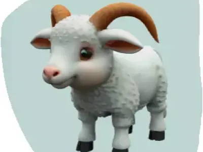 Adorable 3D Cartoon Goat Model  3D model