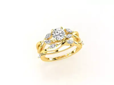 R00017 gold engagement ring with diamonds 3D print model