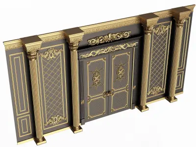 Boiserie Classic Wall with Mouldings 04 Black Low-poly 3D model