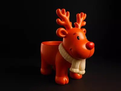 Adorable Reindeer Planter Cute Holiday Deer Pot Christmas Desk  3D print model