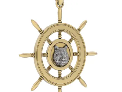 Wolf wheel pendant silver gold jewelry printable 3D model 3D print model