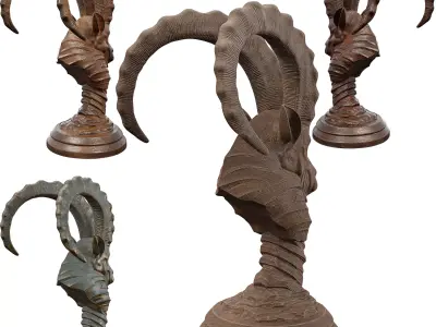 Majestic Ram Head Sculpture 3D model