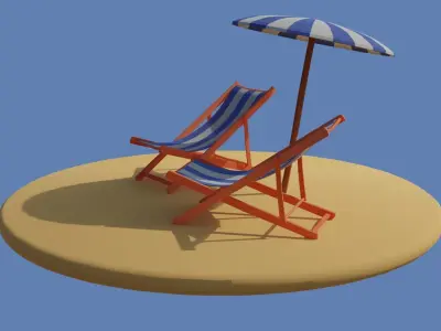 Low Poly Beach Scene Free 3D model