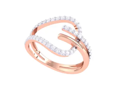 Luxury Crossover S-Curve Diamond Ring CAD File for Casting 3D print model