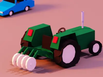 Low poly Vehicles tractor and car Free low-poly 3D model