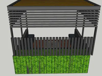 Pergola seating area SketchUp model with wooden flooring 3D model