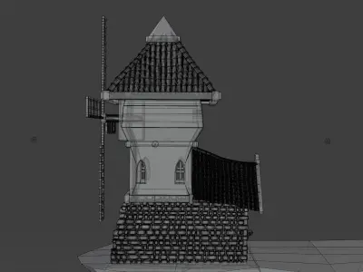 Medieval Windmill Building on the cliff Low-poly 3D model