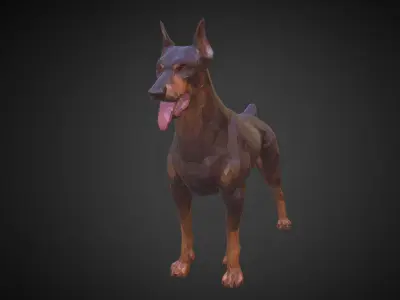 Doberman Brown Low Polygon Art Animal Low-poly 3D model