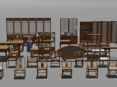 Chinese style table and chair classical model map 3D model