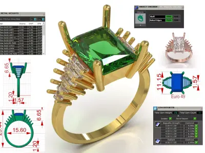 Royal Emerald stl 3dm Ring Model jr00250 3D print model