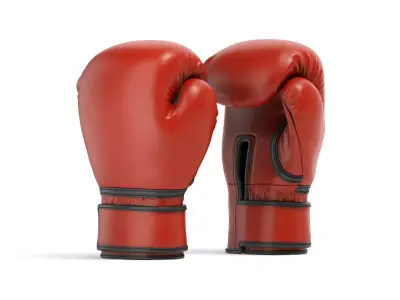 Red Leather Boxing Gloves - sparring kickboxing equipment  3D model