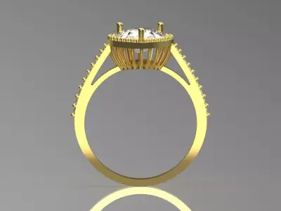 Yellow Gold Engagement Ring Teardrop Diamond Halo Model jr00186 3D print model