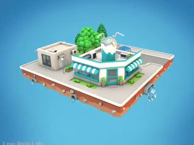 Cartoon City Block Cocktail Cafe Building Low-poly 3D model