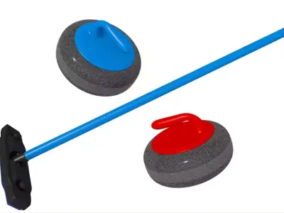 Curling Stone and Brooms 3D model