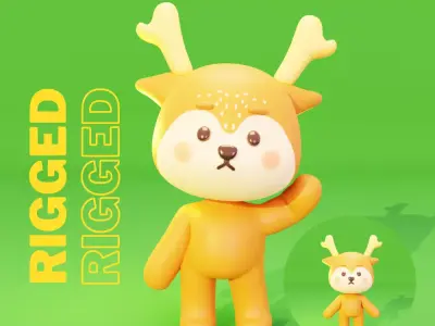 Cute Cartoon Character Rigged Deer 3D model