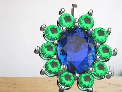 flower pendant and blue sapphire and green garnet mix  3D print model