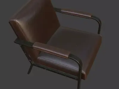 Industrial Brown Leather Armchair 3D model