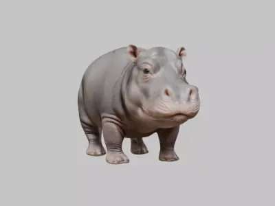 Realistic pygmy hippo Moodeng hippopotamus Low-poly 3D model