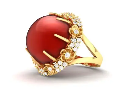 Luxury Red Gemstone Round Ring 3D Model for Women 478 3D print model